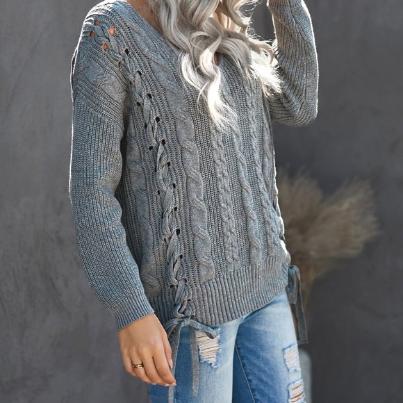 Lover - Cable Knit Sweater - Gray - Picture 2 of 4